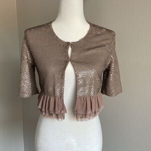 NWT BCBG Sequin Embellished Jacket with Ruffle Hem Size S